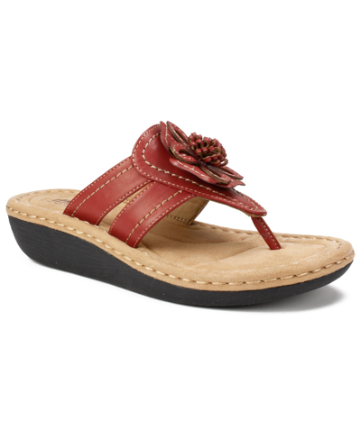 Cliffs By White Mountain Carnation Womens Faux Leather Slide On Thong Sandals In Red Leather