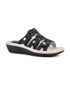 Cliffs By White Mountain Caring Scalloped Strap Wedge Sandal In Black Smooth