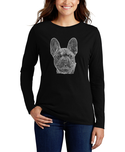 La Pop Art Women's Long Sleeve Word Art French Bulldog T-shirt In Black