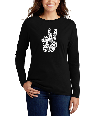 La Pop Art Women's Long Sleeve Word Art Peace Out T-shirt In Black
