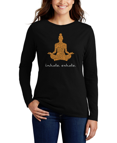 La Pop Art Women's Long Sleeve Word Art Inhale Exhale T-shirt In Black