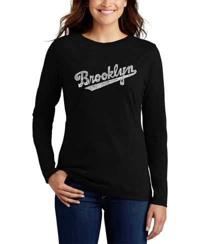 La Pop Art Women's Long Sleeve Word Art Brooklyn Neighborhoods T-shirt In Black