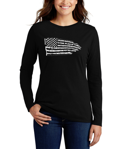 La Pop Art Women's Long Sleeve Word Art Pledge Of Allegiance Flag T-shirt In Black