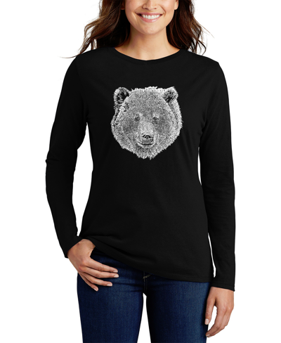 La Pop Art Women's Long Sleeve Word Art Bear Face T-shirt In Black