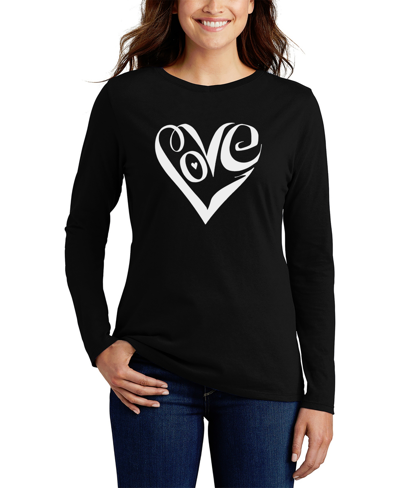 La Pop Art Women's Long Sleeve Word Art Script Love Heart T-shirt In Black