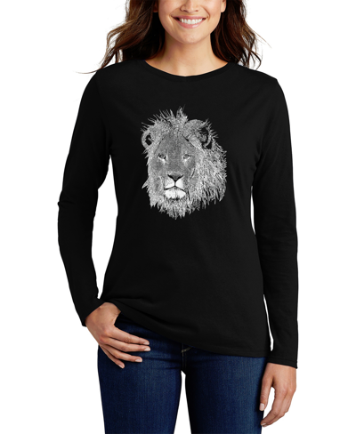 La Pop Art Women's Long Sleeve Word Art Lion T-shirt In Black