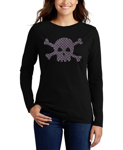 La Pop Art Women's Long Sleeve Word Art Xoxo Skull T-shirt In Black