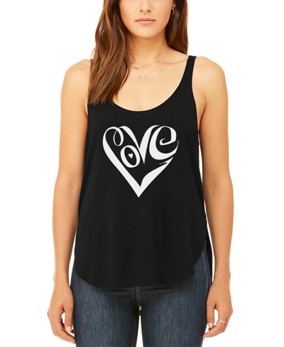 La Pop Art Women's Premium Word Art Flowy Script Love Heart Tank Top In Black