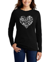 La Pop Art Women's Long Sleeve Word Art Paw Prints Heart T-shirt In Black