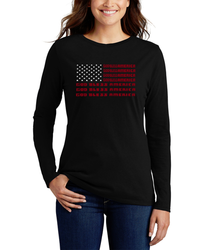 La Pop Art Women's Long Sleeve Word Art God Bless America T-shirt In Black