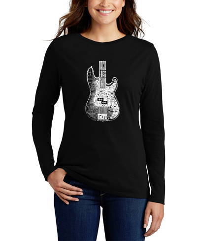 La Pop Art Women's Long Sleeve Word Art Bass Guitar T-shirt In Black