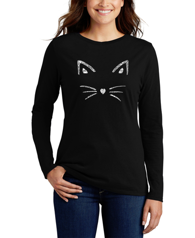 La Pop Art Women's Long Sleeve Word Art Whiskers T-shirt In Black