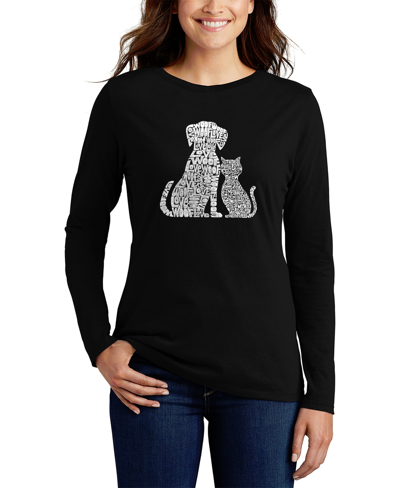 La Pop Art Women's Long Sleeve Word Art Dogs And Cats T-shirt In Black