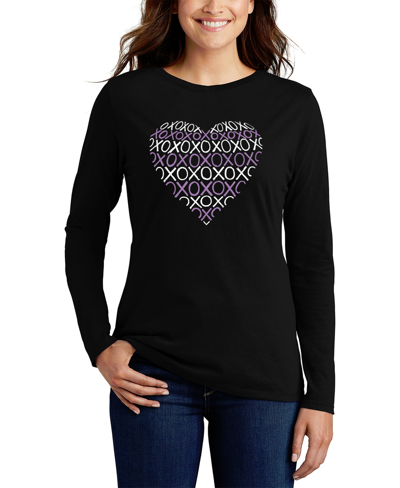 La Pop Art Women's Long Sleeve Word Art Xoxo Heart T-shirt In Black