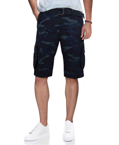 X-ray Men's Belted Double Pocket Cargo Shorts In Navy Camo