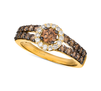 Le Vian Chocolate Diamond (1 Ct. T.w.) & Nude Diamond (1/8 Ct. T.w.) Halo Ring In 14k White, Yellow Or Rose In Yellow Gold