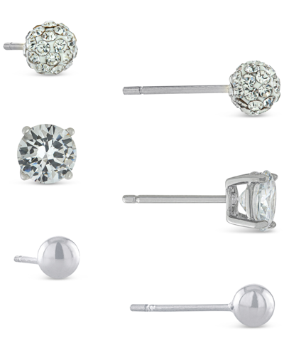 Giani Bernini 3-pc. Set Cubic Zirconia, Crystal, & Polished Stud Earrings In Sterling Silver, Created For Macy's