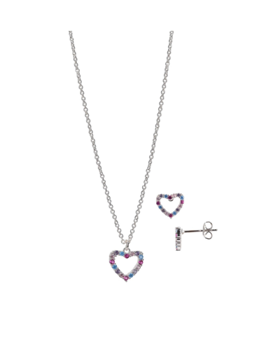 Fao Schwarz And Stone Heart Pendant Necklace And Earring Set In Multi