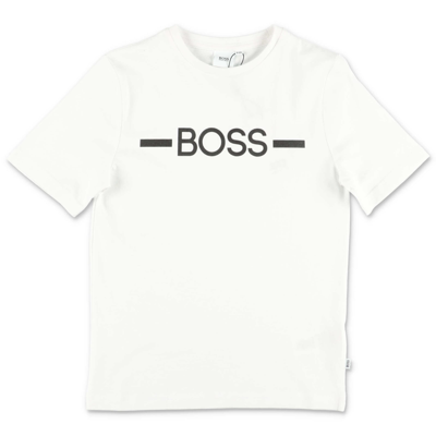 Hugo Boss Kids'  T-shirt Bianca In Jersey Di Cotone In Bianco