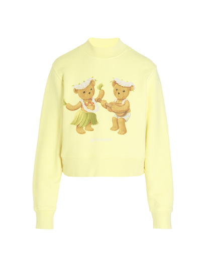 Palm Angels Dancing Bears Jersey Sweatshirt In Yellow Fluo Brown