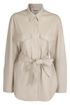 Nanushka Faux Leather Artha Overshirt With Belt In Creme Panna
