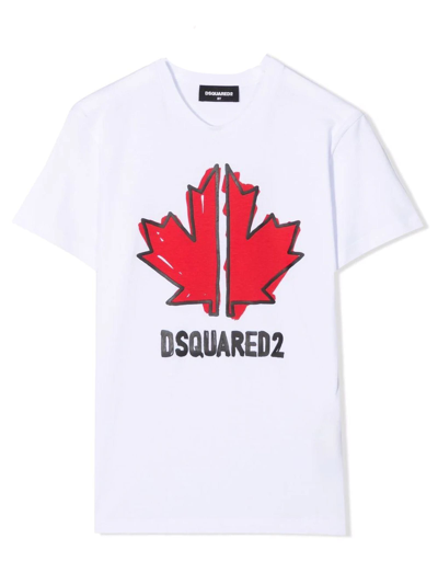 Dsquared2 Kids' White Cotton Tshirt In Bianco