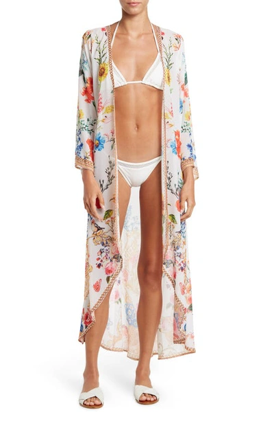 Ranee's Floral Print Long Duster In White