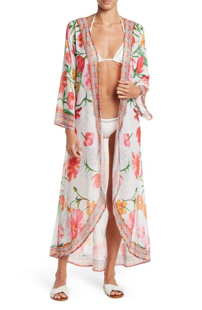 Ranee's Floral Print Cover-up Long Duster In White