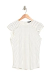 Adrianna Papell Print Moss Crepe Ruffle Sleeve Shirt In Ivory Vertical Pinstripe