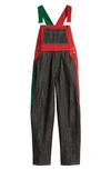 Cross Colours Gender Inclusive Colorblock Cotton Denim Overalls In Black Red Green