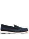 TOD'S MIDNIGHT BLUE CALF SUEDE PENNY SLOT LOAFERS,XXM02G0EG80RE0U805