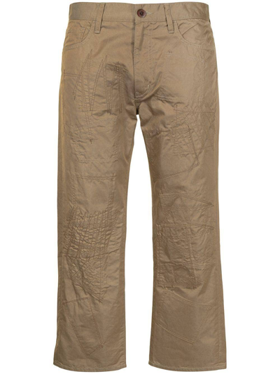 Junya Watanabe Embroidered Cropped Chinos In Brown