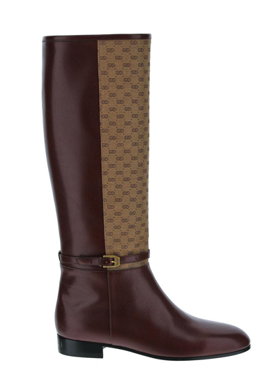Gucci 20mm Finn Tall Leather & Canvas Boots In New