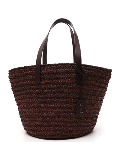 Saint Laurent Woven-raffia Tote Bag In Brown