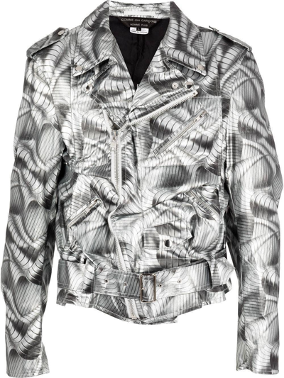 Comme Des Garçons Homme Deux Abstract-pattern Biker Jacket In Silver