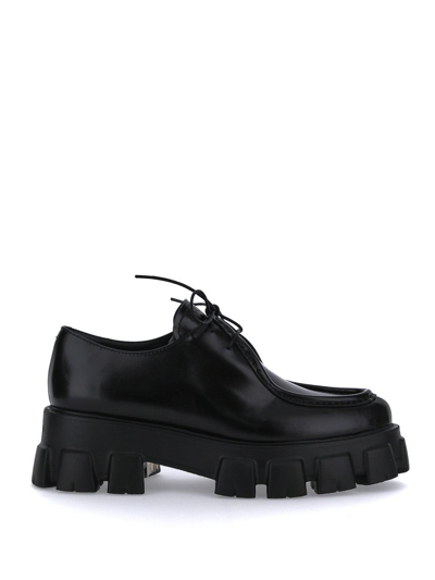 Prada Monolith Lace-up Shoes In Black