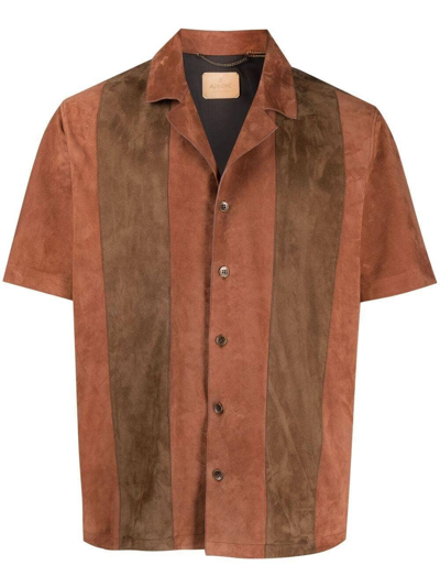 Ajmone Brown/tan Calf Leather Striped Panelled Shirt