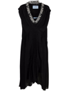 Prada Jacquard Knit-trim Draped-effect Long Dress In Black