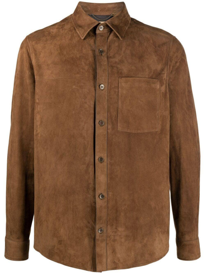 Ajmone Brown Calf Leather Siena Suede Shirt