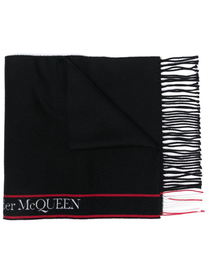 Alexander Mcqueen Logo-stripe Scarf In Black/ivory