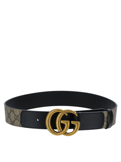 Gucci Gg Supreme Buckle Belt In Black