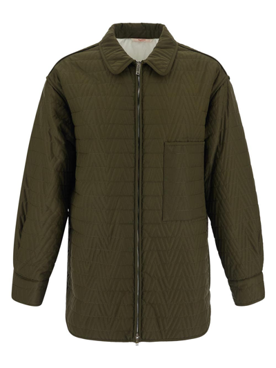 Valentino Quilted Nylon Overshirt In Green