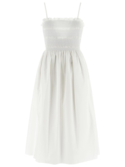 Miu Miu Ruffle Detail Sleeveless Dress In White