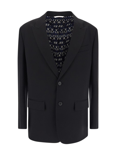 Valentino Single-breasted Jacket With Optical  Print Lining In Black