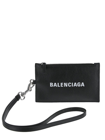 Balenciaga Cash Grained-leather Cross-body Cardholder In Black/l White