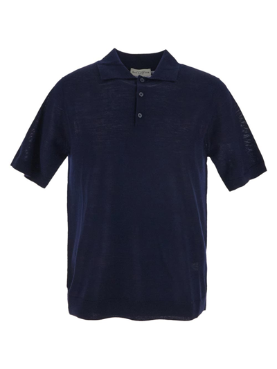 Ballantyne Ultralight Cotton Polo With Ribbed Bottoms. In Blue