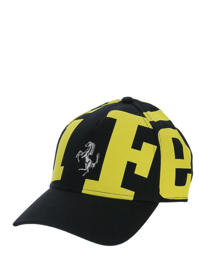 Ferrari All-over Logo Print Baseball Cap In Black