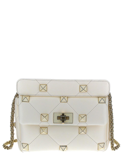 Valentino Garavani Roman Stud Shoulder Bag In White