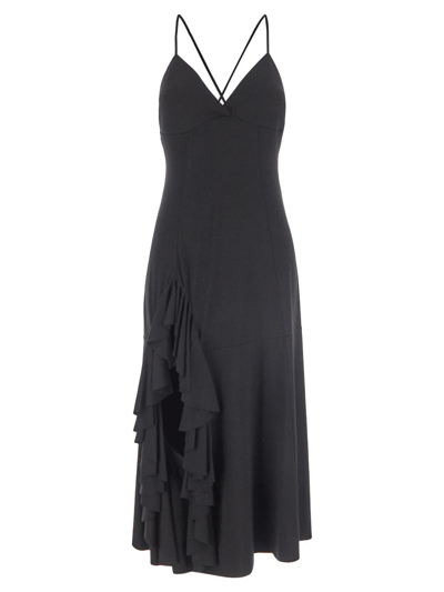 Loewe Ruffle-detail Midi Dress In Black