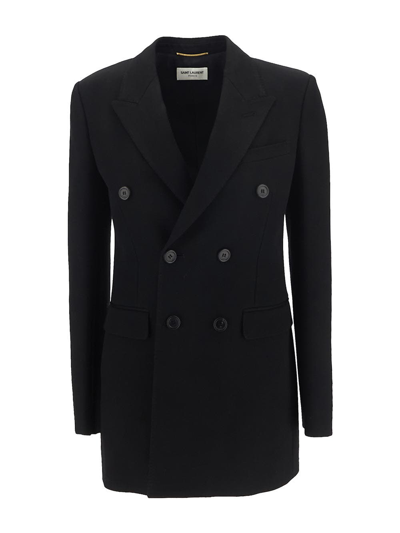 Saint Laurent Double-breasted Button-up Blazer In Noir